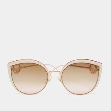 Pre Owned Fendi Copper Tone/ Brown Pink Gradient FF0290/S Oversize Cat-Eye Sunglasses