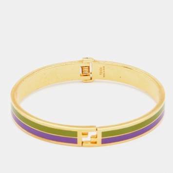 Pre Owned Fendi Gold Tone Bicolor Enamel Fendista Bracelet