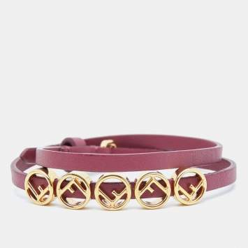 Pre Owned Fendi F is Fendi Leather Gold Tone Bracelet