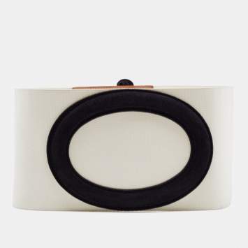 Pre Owned Fendi White/Black Suede and Elastic Wide Waist Belt 80CM