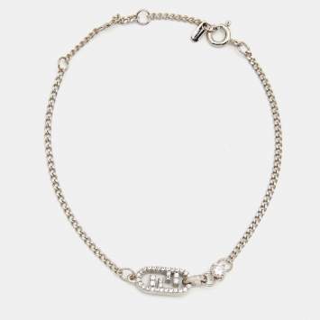 Pre Owned Fendi Crystals Silver Tone Bracelet