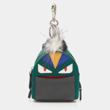 Pre Owned Fendi Multicolor Leather, Fur and Nylon Micro Monster Backpack Bag Charm