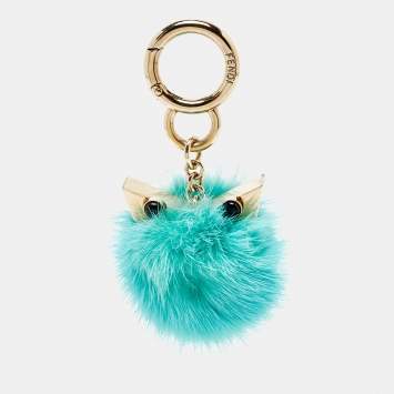 Pre Owned Fendi Green Fur Pom Pom Bag Charm 
