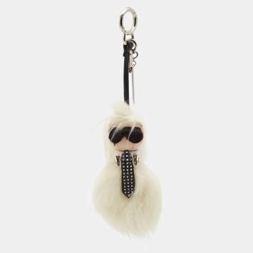 Pre Owned Fendi White/Black Mink Fur and Leather Studded Karlito Tuxedo Bag Charm