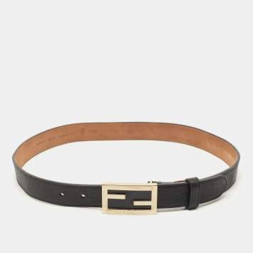 Pre Owned Fendi Black Leather FF Buckle Belt 80CM