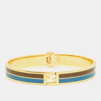 Pre Owned Fendi Gold Tone Bicolor Enamel Fendista Cuff Bracelet