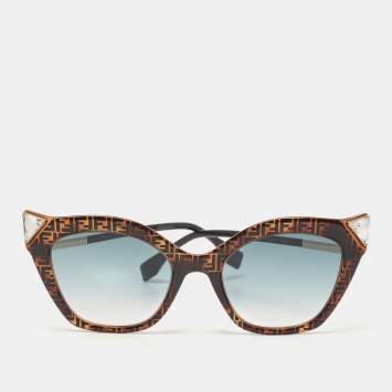Pre Owned Fendi Dark Brown FF Iridia Crystals Cat Eye Sunglasses