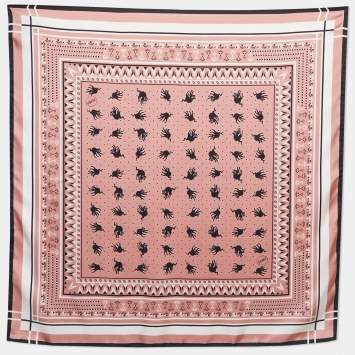 Pre Owned Fendi Pink/Black Cat Print Silk Scarf