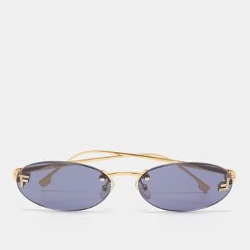 Pre Owned Fendi Gold/Black Acetate FE4075US Rectangle Sunglasses