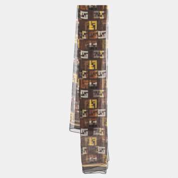 Pre Owned Fendi Brown FF Logo Print Silk Stole