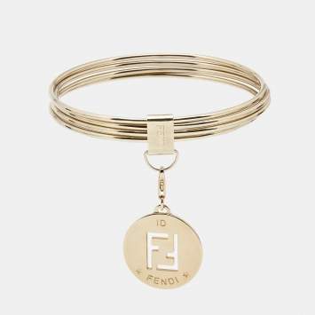 Pre Owned Fendi Identification Gold Tone Bangle Bracelet