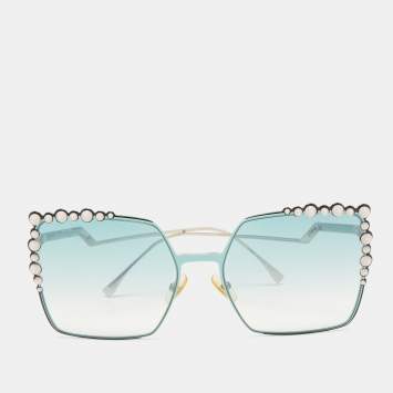 Pre Owned Fendi Ombre Green Gradient FF 0259/S Embellished Oversized Sunglasses