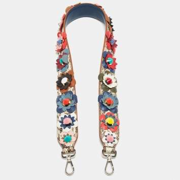Pre Owned Fendi Multicolor Floral Applique Leather and Watersnake Shoulder Bag Strap