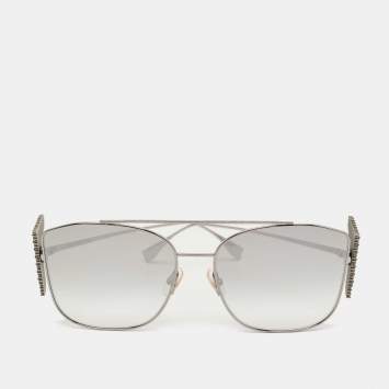 Pre Owned Fendi Silver/Grey Gradient FF0380/S Crystals Oversized Sunglasses