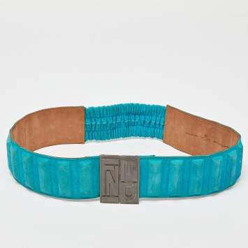 Pre Owned Fendi Blue Suede Buckle Waist Belt 75CM