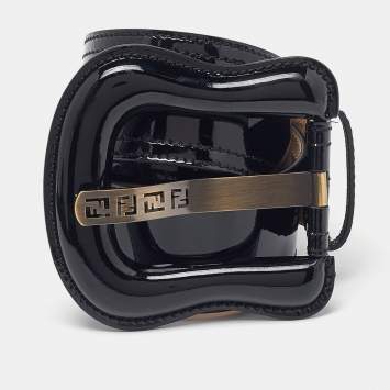 Pre Owned Fendi Black Patent Leather Buckle B Waist Belt 90CM