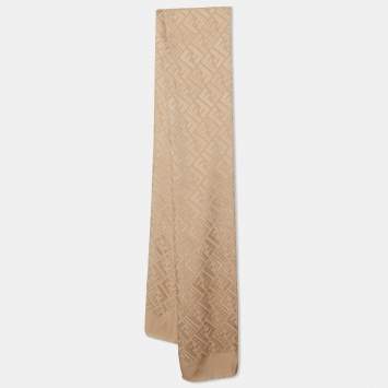 Pre Owned Fendi Beige FF Jacquard Silk Stole