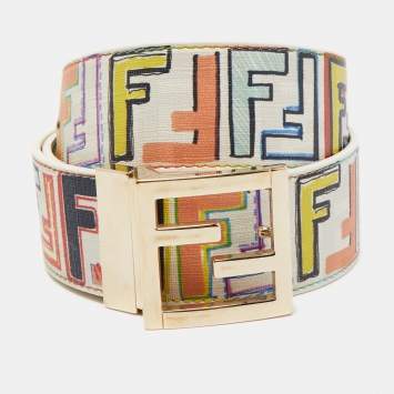 Pre Owned Fendi Multicolor Zucca Coated Canvas FF Logo Belt 75CM
