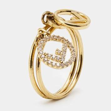 Pre Owned Fendi F is Fendi Double Charm Gold Tone Ring  Size 58