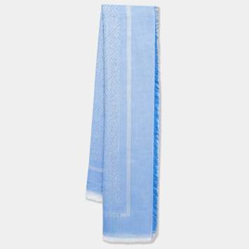 Pre Owned Fendi Blue FF Logo Modal & Cotton Scarf