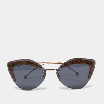 Pre Owned Fendi Black/Gold Glitter FF0355/S Rimless Butterfly Sunglasses