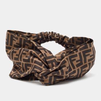 Pre Owned Fendi Brown Zucca Monogram Silk Knotted Head Band