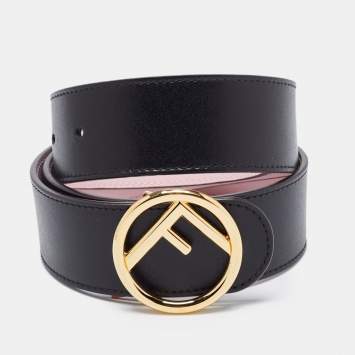 Pre Owned Fendi Black/Pink Leather F is Fendi Reversible Belt 80 CM