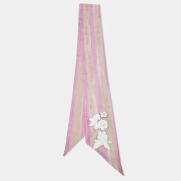 Pre Owned Fendi Pink Printed Silk Leather Floral Embellished Maxi Wrappy Scarf