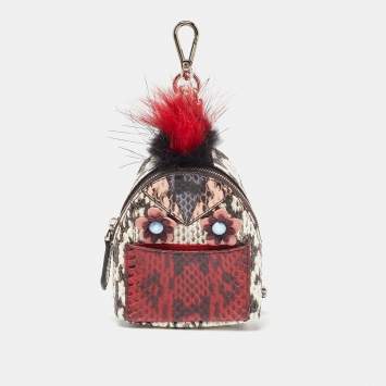 Pre Owned Fendi Multicolor Watersnake Leather and Fur Micro Monster Backpack Bag Charm