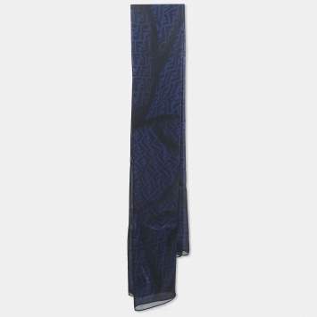 Pre Owned Fendi Navy Blue/Black Zucca Silk Chiffon Scarf