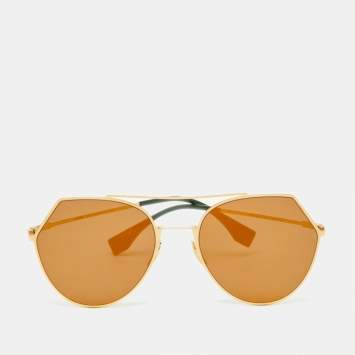 Pre Owned Fendi Gold Tone/Gold FF0194/S Aviator Sunglasses