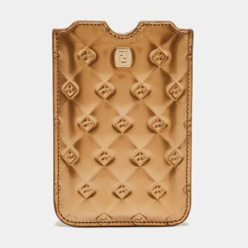 Pre Owned Fendi Gold Embossed Leather Fendilicious Phone Cover
