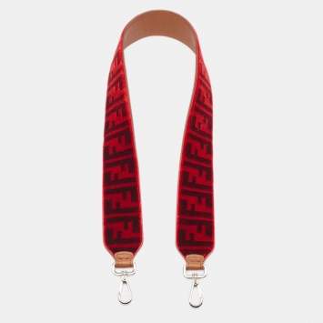 Pre Owned Fendi Red/Burgundy Zucca Velvet Strap You Shoulder Bag Strap