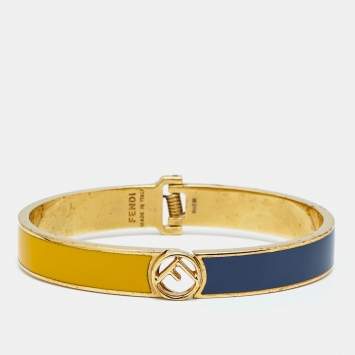 Pre Owned Fendi F is Fendi Bicolor Enamel Gold Tone Bracelet S