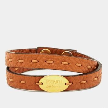 Pre Owned Fendi Selleria Leather Gold Tone Bracelet