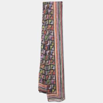 Pre Owned Fendi Multicolor Letter Logo Printed Silk Scarf