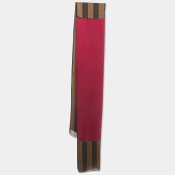 Pre Owned Fendi Brown Pequin Stripe Silk Chiffon Scarf