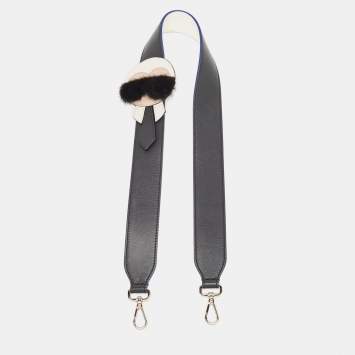 Pre Owned Fendi Black/White Leather & Mink Yukarito Karl Lagerfeld Shoulder Strap