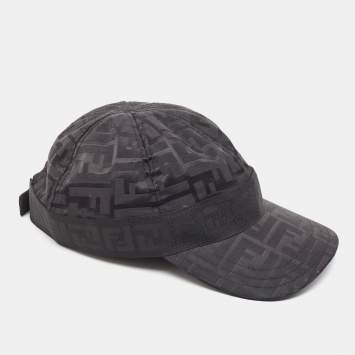Pre Owned Fendi Black FF Patterned Nylon Blend Cap L