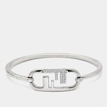 Pre Owned Fendi O'Lock Crystal Silver Tone Bracelet S