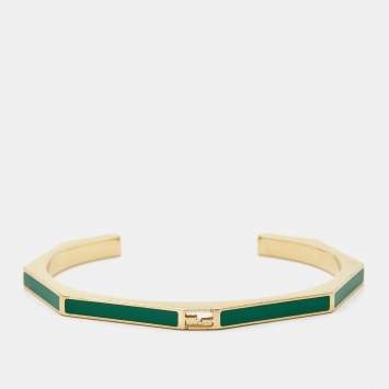 Pre Owned Fendi Baguette Enamel Gold Tone Open Cuff Bracelet S