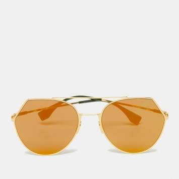 Pre Owned Fendi Gold Tone/Grey Mirrored FF0194/S Geometric Sunglasses