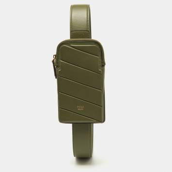 Pre Owned Fendi Olive Green Leather Cell Pocket Bag Strap