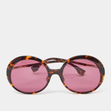 Pre Owned Fendi Brown Havana/Pink FF 0430/S Oval Sunglasses