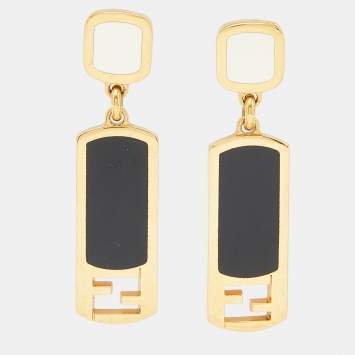 Pre Owned Fendi FF Enamel Gold Tone Earrings