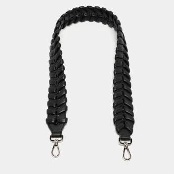 Pre Owned Fendi Black Woven Leather Shoulder Bag Strap