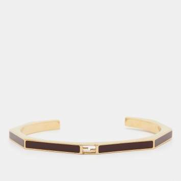 Pre Owned Fendi Baguette Enamel Gold Tone Bracelet 