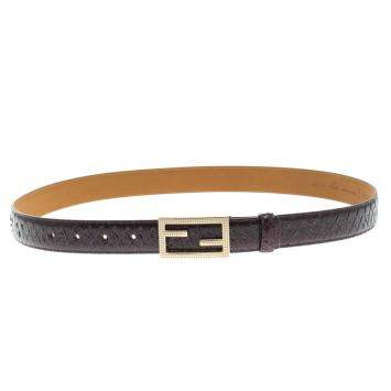 Pre Owned Fendi Purple Python Logo Buckle Belt 95 CM