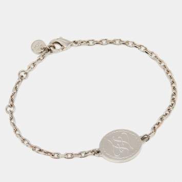 Pre Owned Fendi Silver Tone FF Tag Chain Bracelet