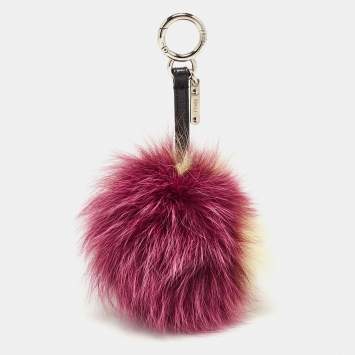 Pre Owned Fendi Purple/Yellow Fox Fur Pom Pom Bag Charm